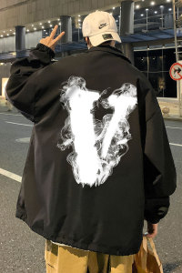 21秋季新款港风外景水墨V宽松大码休闲教练夹克男女外套P50-控68图片
