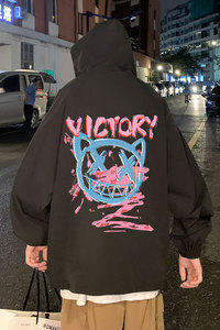 2024秋季新款港风外景鬼脸宽松大码休闲连帽夹克男女外套P55-控78图片