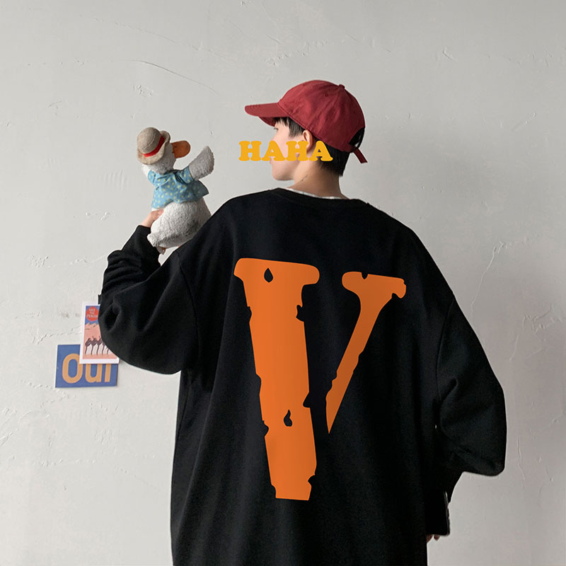 21秋季新款几物风橙色V港风大码OVERSIZE休闲圆领卫衣P35-控48图片