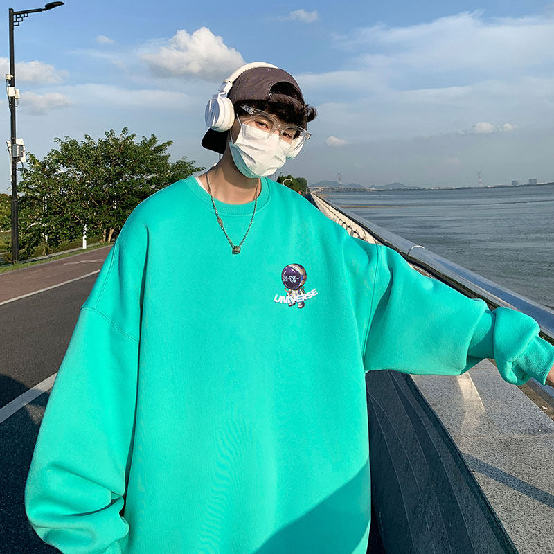 21秋季新款港风外景超Q小宇航员宽松大码oversize加绒圆领卫衣P28图片