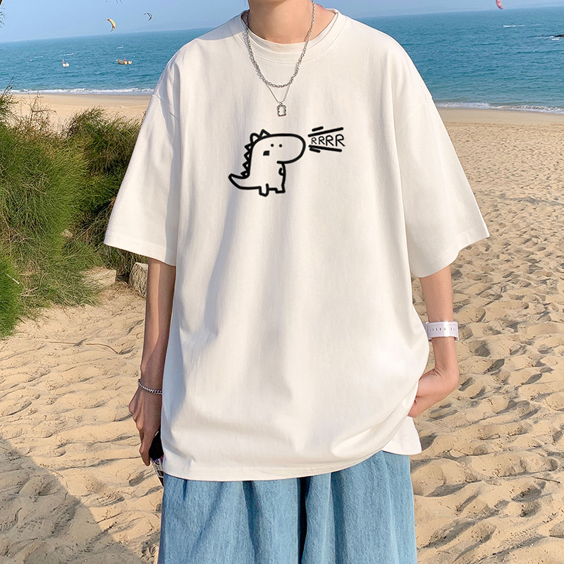 ！22夏季新款宽松大码港风小恐龙短袖纯棉T恤T51-P25图片