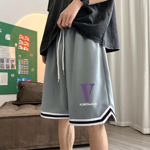 ！22夏季新款宽松大码港风紫色v短裤篮球裤DK1911-P25控38图片
