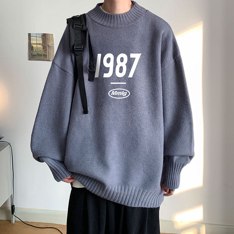 2024新款港风1987宽松大码半高领毛衣男女圆领加绒加厚针织衫P48,男装针织衫/毛衣,星座508（原C305）