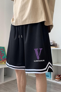 ！22夏季新款宽松大码港风紫色v短裤篮球裤DK1911-P25控38图片