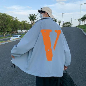2024秋季新款港风外景橙色大V宽松大码休闲教练夹克外套P50-控68图片
