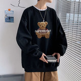 21秋季新款港风毛绒熊宽松大码OVERSIZE休闲男女圆领卫衣P35-控48，男装卫衣，星座508（原C305）