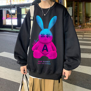 21秋季新款港风外景毛绒兔宽松大码oversize加绒圆领卫衣P35-控48