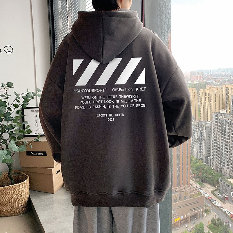 21秋季新款港风斑马线宽松大码OVERSIZE男女休闲连帽卫衣P40-控58图片