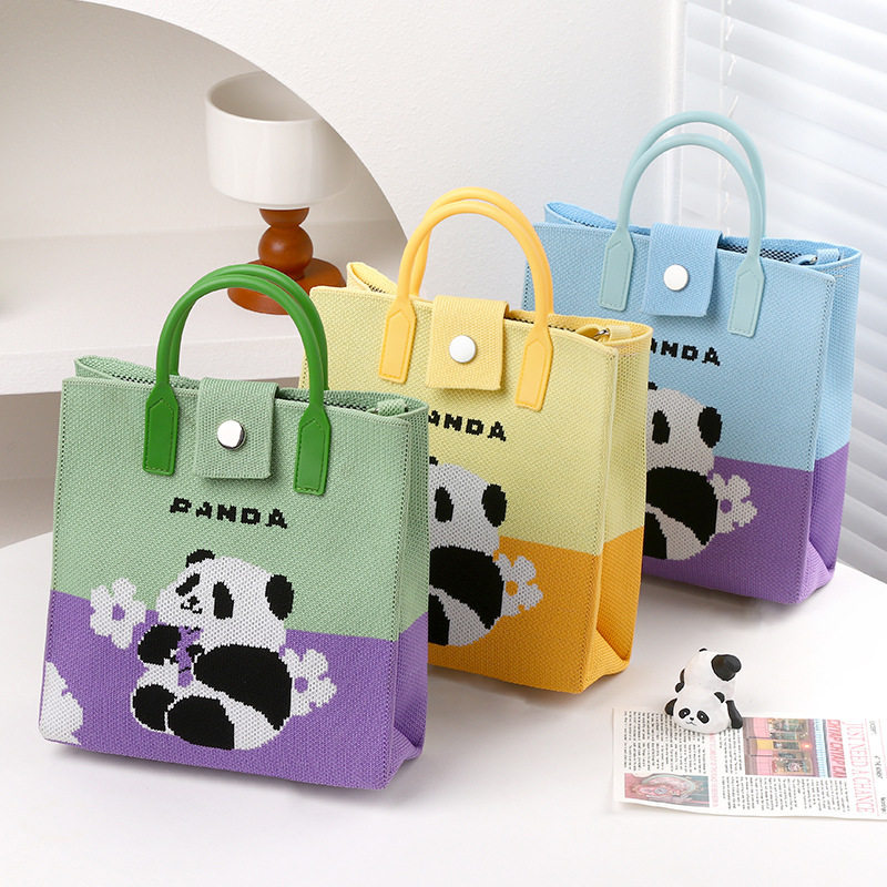 熊猫针织包女新款斜挎包通勤单肩包学生手提袋可爱卡通百搭托特包