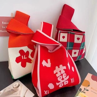 婚礼喜糖袋新款针织包包女编织手提拎包宽窄巷子周边伴手礼定制