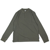 咔叽华夫格亨利领长袖 t恤 外贸男纯色门筒领打底衫 纯色美式 长袖