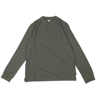 纯色美式咔叽华夫格亨利领长袖t恤 外贸男纯色门筒领打底衫长袖