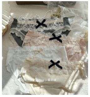精梳棉奢华蕾丝撞色蝴蝶结无痕内裤 夏日新 女士甜美复古棉质胖次
