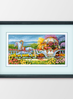 R线小小鱼风景十字绣套件 C1462华丽的马车 盛开花卉白马花车