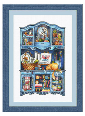 DMC线刺绣缝纫小小鱼十字绣 S290蓝色手工柜子 精准印花套件