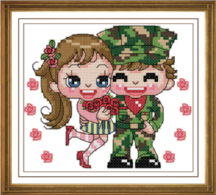 DMC绣线小小鱼十字绣A572我爱兵哥哥玫瑰爱情精准印花手工绣套件