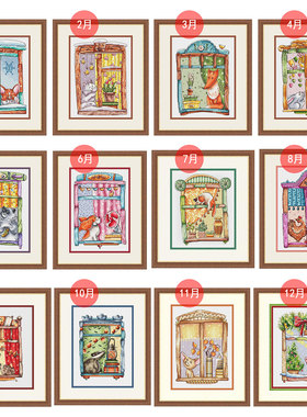 14CT套件小小鱼十字绣D870十二月小动物窗台手工刺绣新品装饰多幅