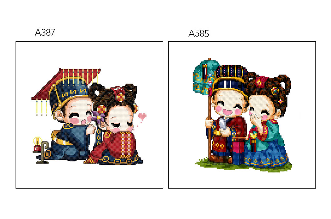 DMC绣线精准印花套件小小鱼十字绣A387-585韩式婚礼两幅喜庆典礼