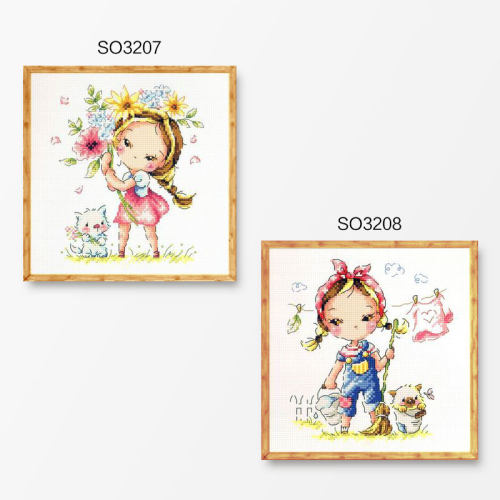 DMC绣线韩式SODA系列可爱卡通 SO3207-3208种花的女孩十字绣套件