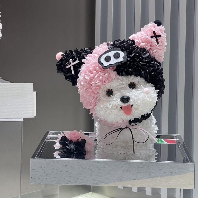 情人节纪念告白礼物永生花戴帽子萌宠狗狗系列摆件送女友闺蜜生日