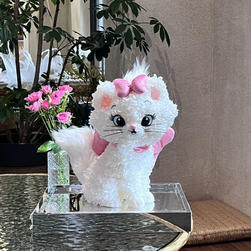 永生花玛丽猫摆件送女友表白礼物