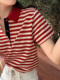 t恤女士 正肩有领条纹polo短袖 显瘦百搭休闲翻领上衣 新款 2026夏季