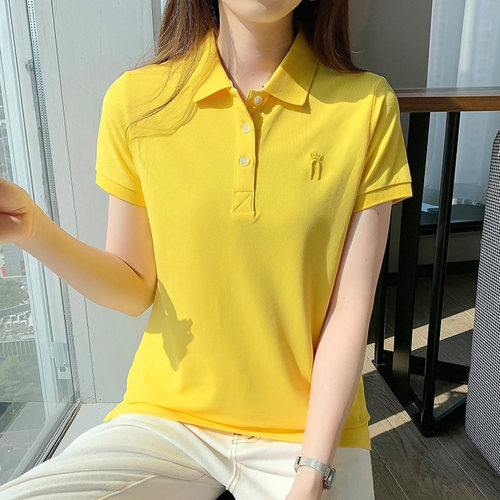 纯棉正肩短袖t恤女polo衫定制