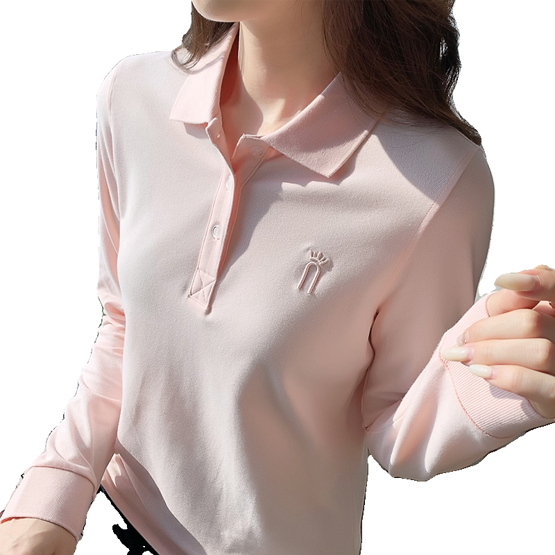純棉正肩翻領(lǐng)長(zhǎng)袖t恤女 2025春秋季休閑顯瘦polo衫定制logo工作服