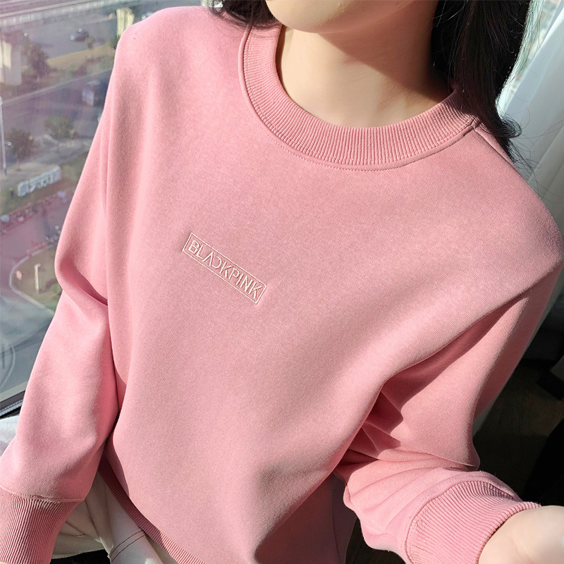 正肩圆领加绒卫衣女摇粒绒上衣