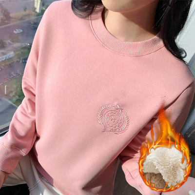 加厚羊羔绒圆领卫衣女