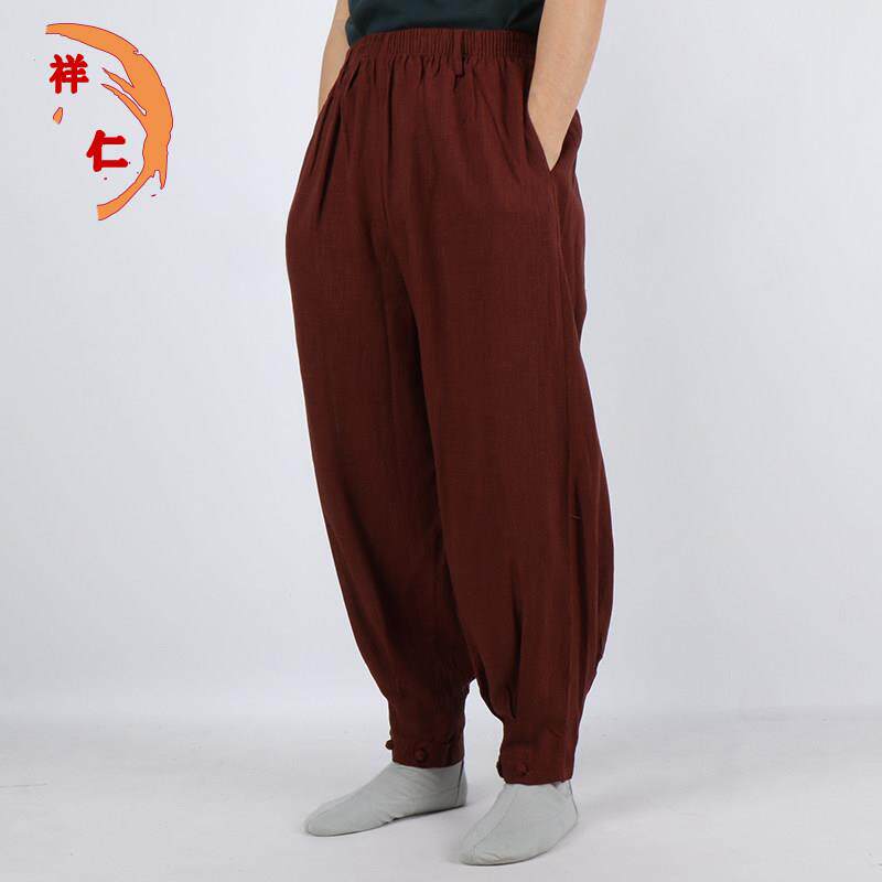 特卖棉麻休闲裤2022新款居士裤男女同款盘扣收脚婵修裤中国风亚麻