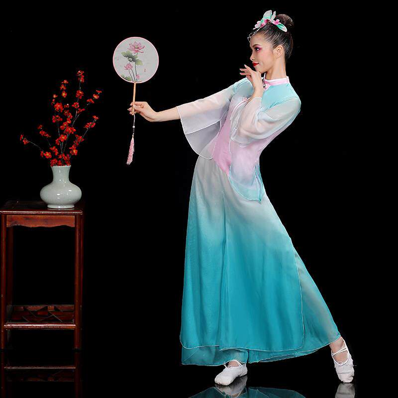特卖古典舞演出服女飘逸中国风扇子伞舞蹈服装广场舞秧歌服套装表