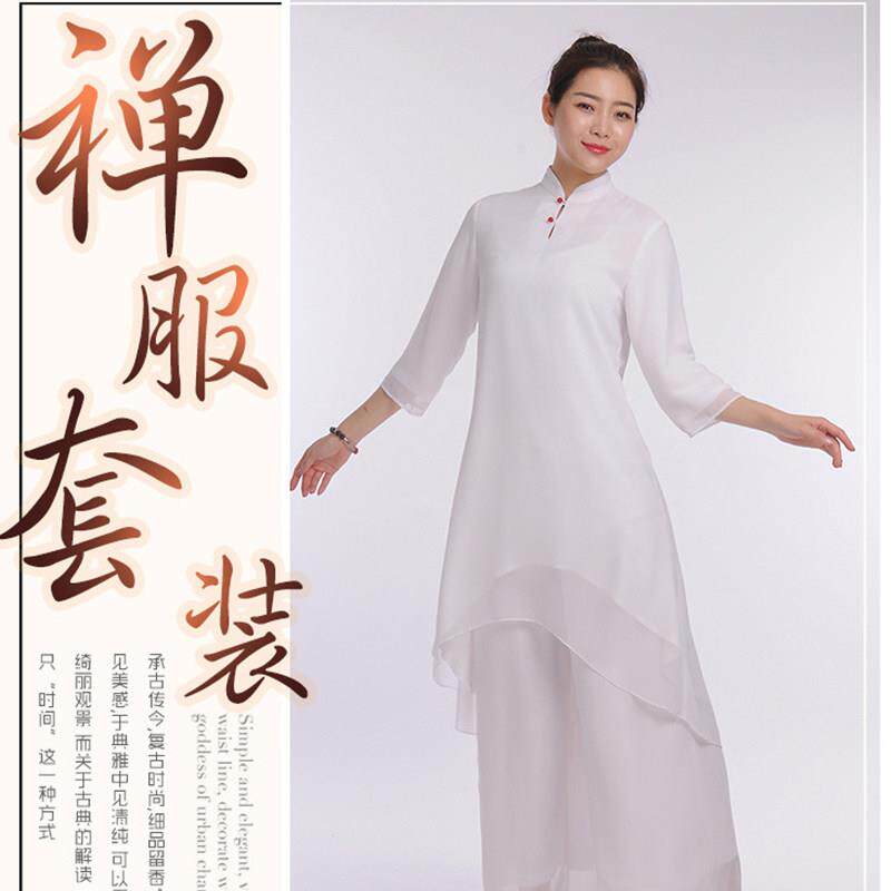特卖禅舞服仙气白色禅服天丝亚麻阔腿裤套装文艺复古中国风大码禅