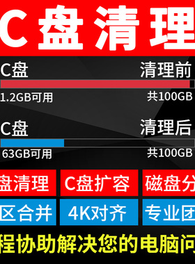 电脑远程c盘清理扩容台式笔记本磁盘分区流氓软件广告弹窗内存