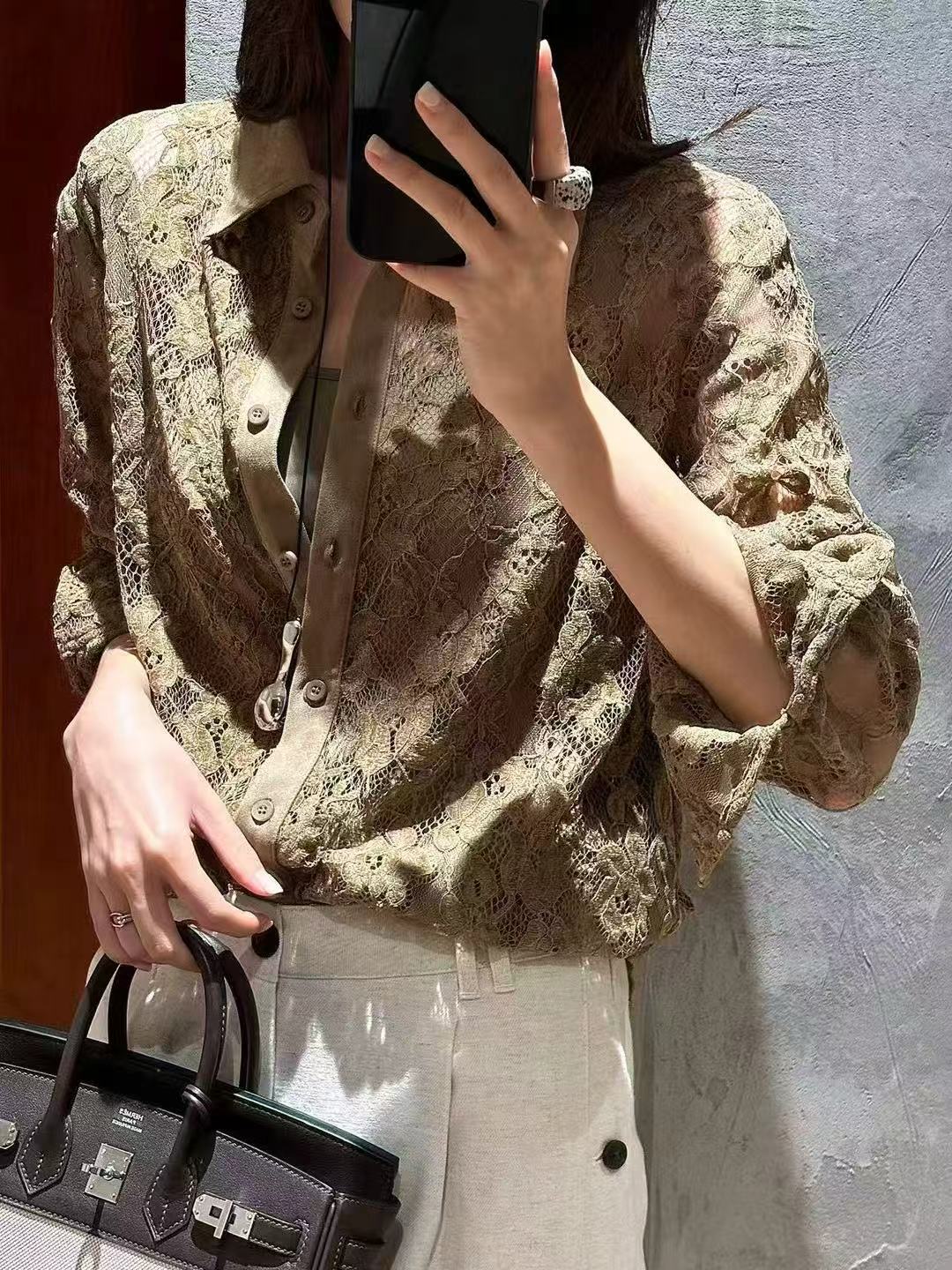 南油原创设计师品牌特价蕾丝两件套衬衫