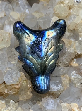 狼头吊坠拉长石动物灰月光外贸雕