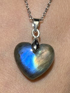 拉长石爱心15吊坠天然灰月光配件绕线原石心形项链半宝石工艺挂件