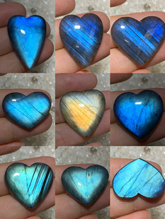 拉长石吊坠爱心五角星月亮印度满光天然水晶心形项链半宝石挂件