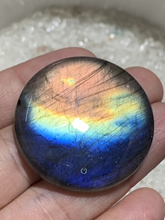 拉长石吊坠圆35mm灰月光紫彩蓝黄金色天然水晶原石项链半宝石挂件