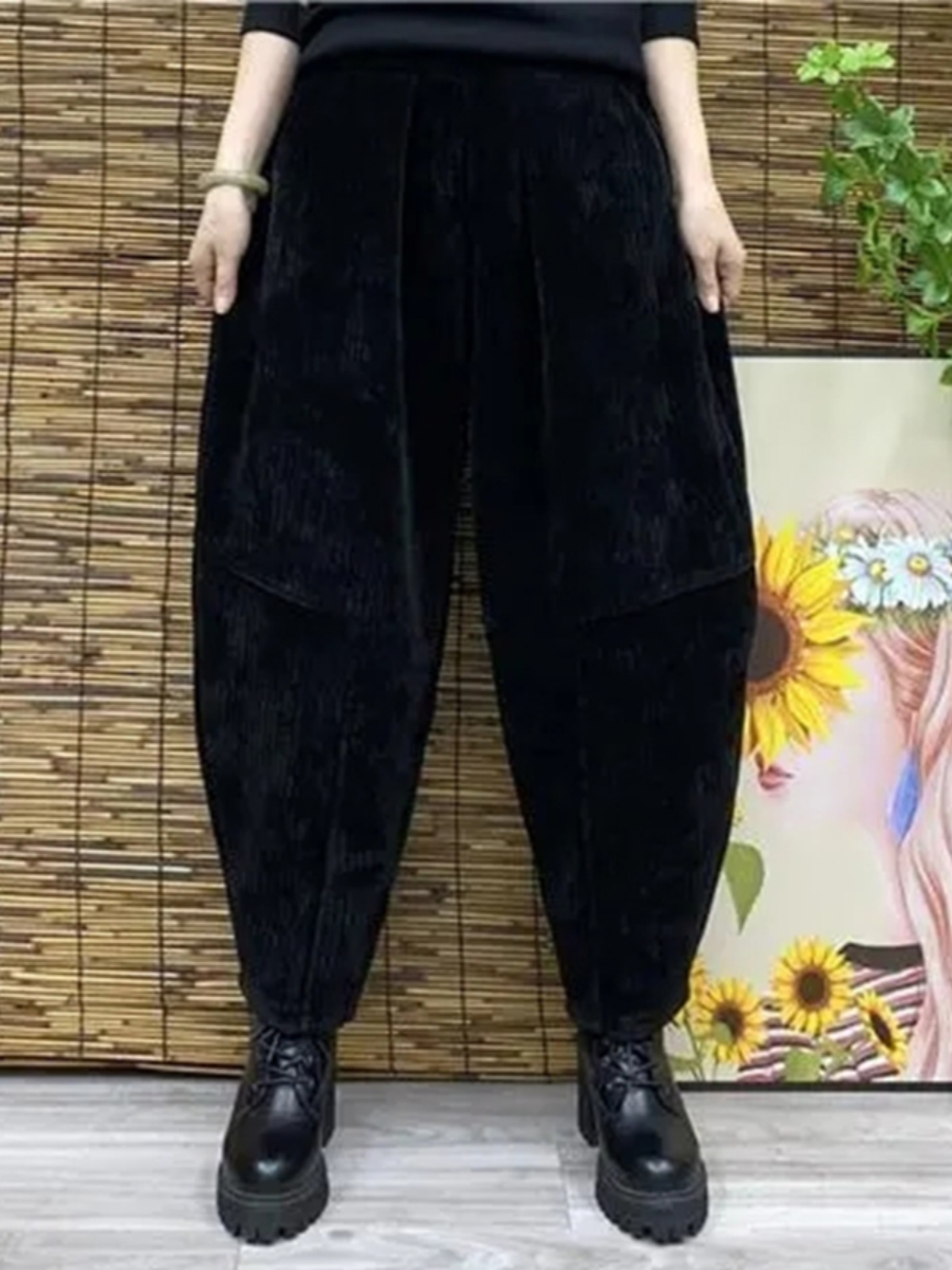 灯芯绒高档哈伦裤女秋冬季新款高腰宽松显瘦时尚休闲洋气萝卜裤子