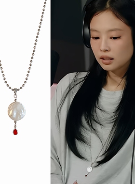 Jennie珍珠水钻毛衣链女银色