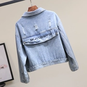 Áo khoác denim nữ lỏng lẻo phiên bản Hàn Quốc 2019 mùa xuân và mùa thu mới của phụ nữ mùa xuân và mùa thu ngắn đoạn văn áo sơ mi nữ denim - Áo khoác ngắn