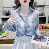 夏季 别致独特超好看短款 薄款 时尚 上衣 雪纺衬衫 防晒衣女2024年新款