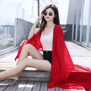 雪纺开衫 新款 女夏季 防晒空调衫 洋气减龄汉服披肩外搭 薄款 外套长款