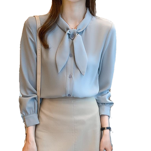 宿本衬衫女2024秋款复古蝴蝶结港味上衣设计感小众直筒通勤衬衣