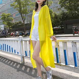 大码 雪纺防晒衣女夏季 连帽防晒开衫 外搭中长款 披肩薄外套 垂感长袖