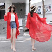 防晒衣女长款 胖mm宽松韩版 2025夏季 大码 雪纺披肩薄外套 新款 很仙