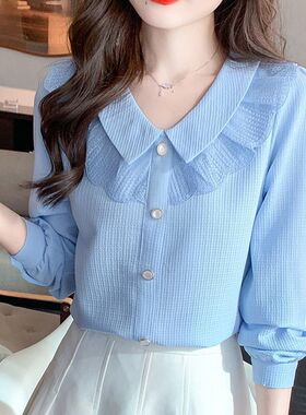 法式荷叶边雪纺衬衫女春秋2025早春季新款设计感上衣长袖气质衬衣