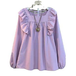 法式设计感宽松显瘦方领衬衫女秋冬新款外穿内搭美背衫荷叶边上衣