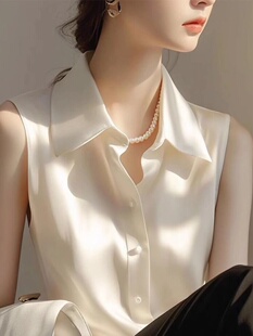 简约高级感外穿内搭缎面衬衫 新款 气质休闲上衣韩版 无袖 女 洋气时尚